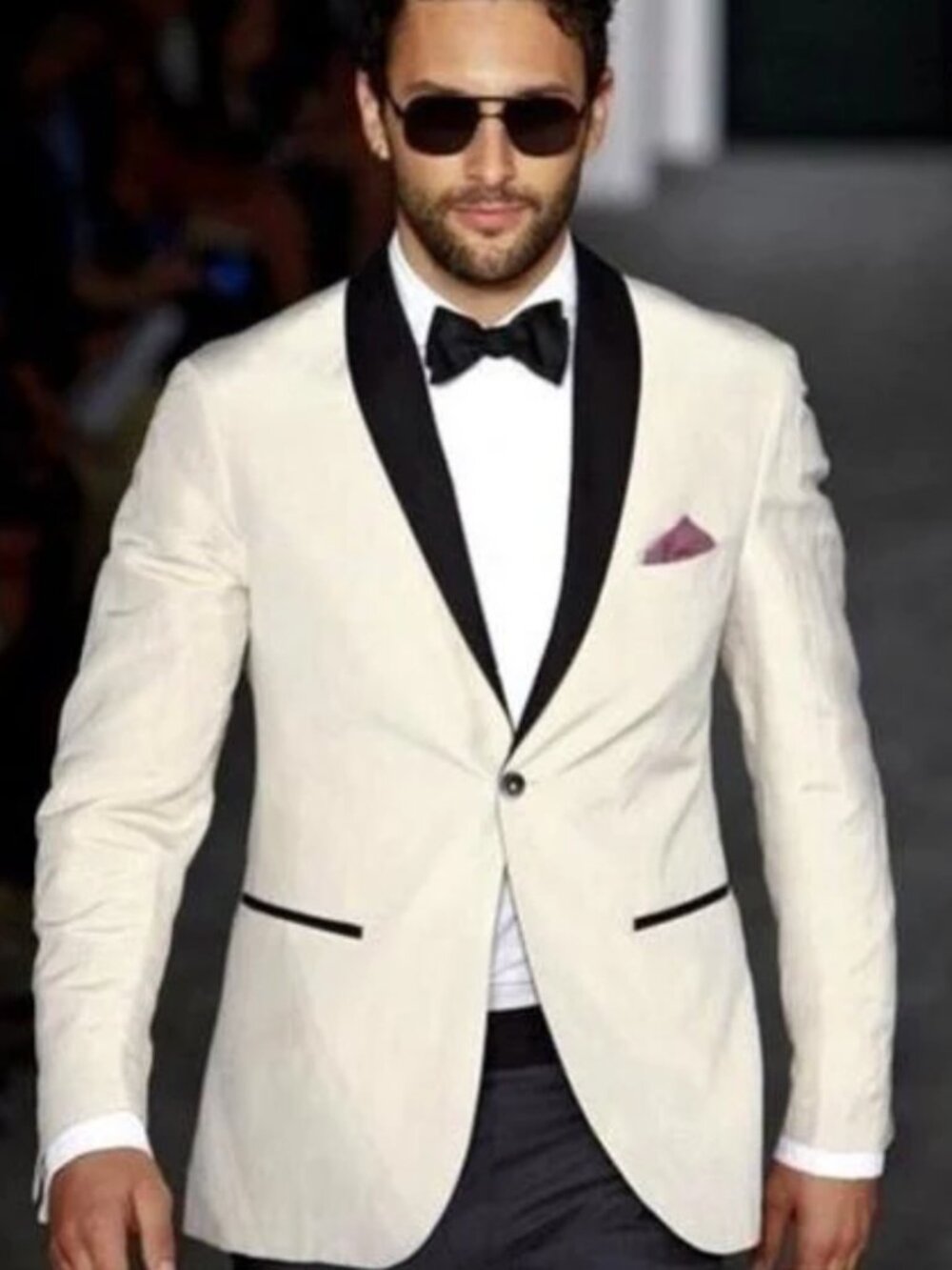 Paisley & Gray Cream Tuxedo Blazer with Black Satin Shawl Lapel SLIM FIT
